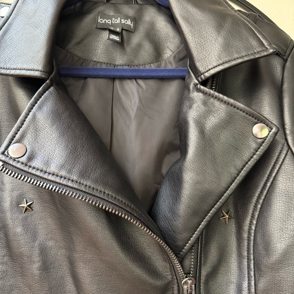 Long Tall Sally Black Faux Leather Jacket with Star Details - Picture 9 of 10